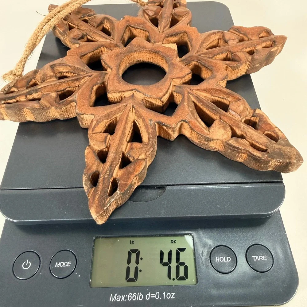 Hand Carved Wooden Star / snowflake Ornament Rustic‎ Boho Decor